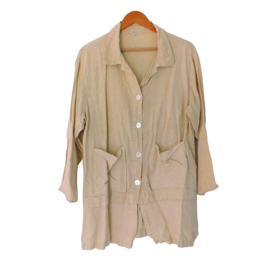 vintage 90s GARRON 100% Linen lagenlook Button up Jacket Beige Sz Medium